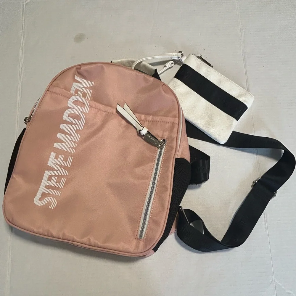 Steve Madden Blush Backpack Striped Pouch NWT